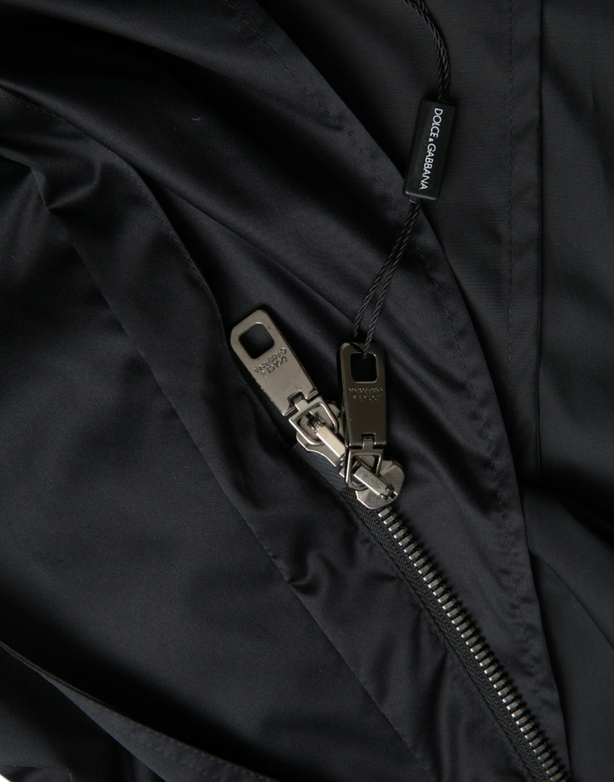 Veste coupe-vent longue à capuche en polyester noir Dolce & Gabbana