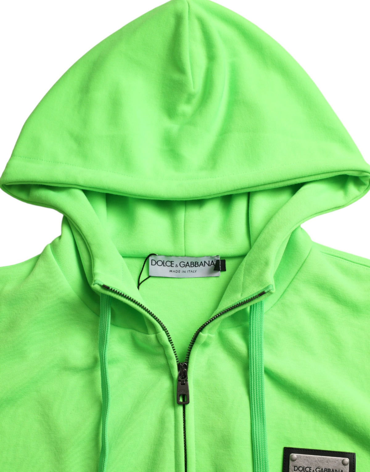 Pull à capuche à fermeture éclair intégrale en vert néon de Dolce &amp; Gabbana