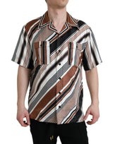 Chemise à manches courtes en soie rayée brun et blanc de Dolce &amp; Gabbana