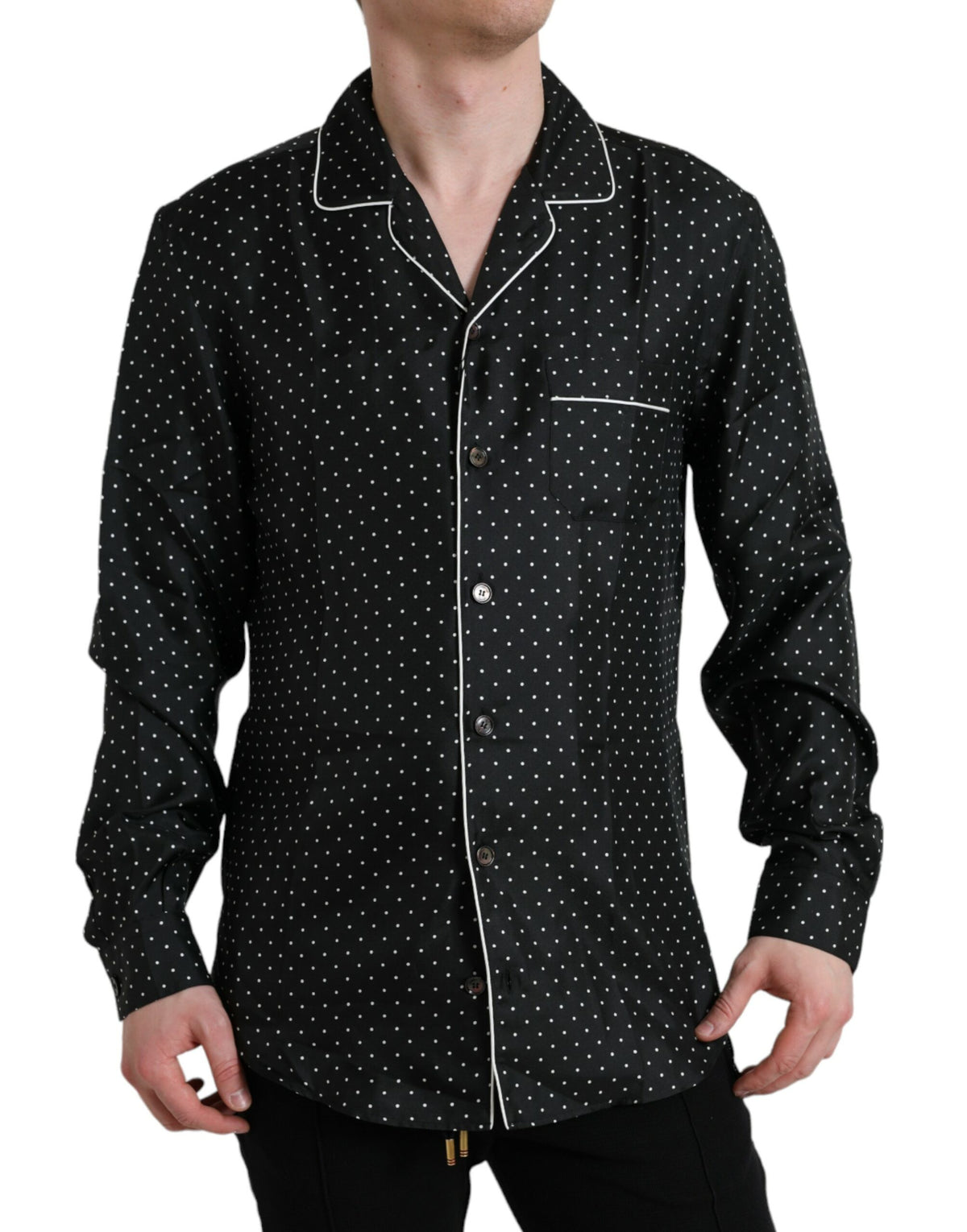 Chemise en soie à manches longues à pois noirs de Dolce &amp; Gabbana
