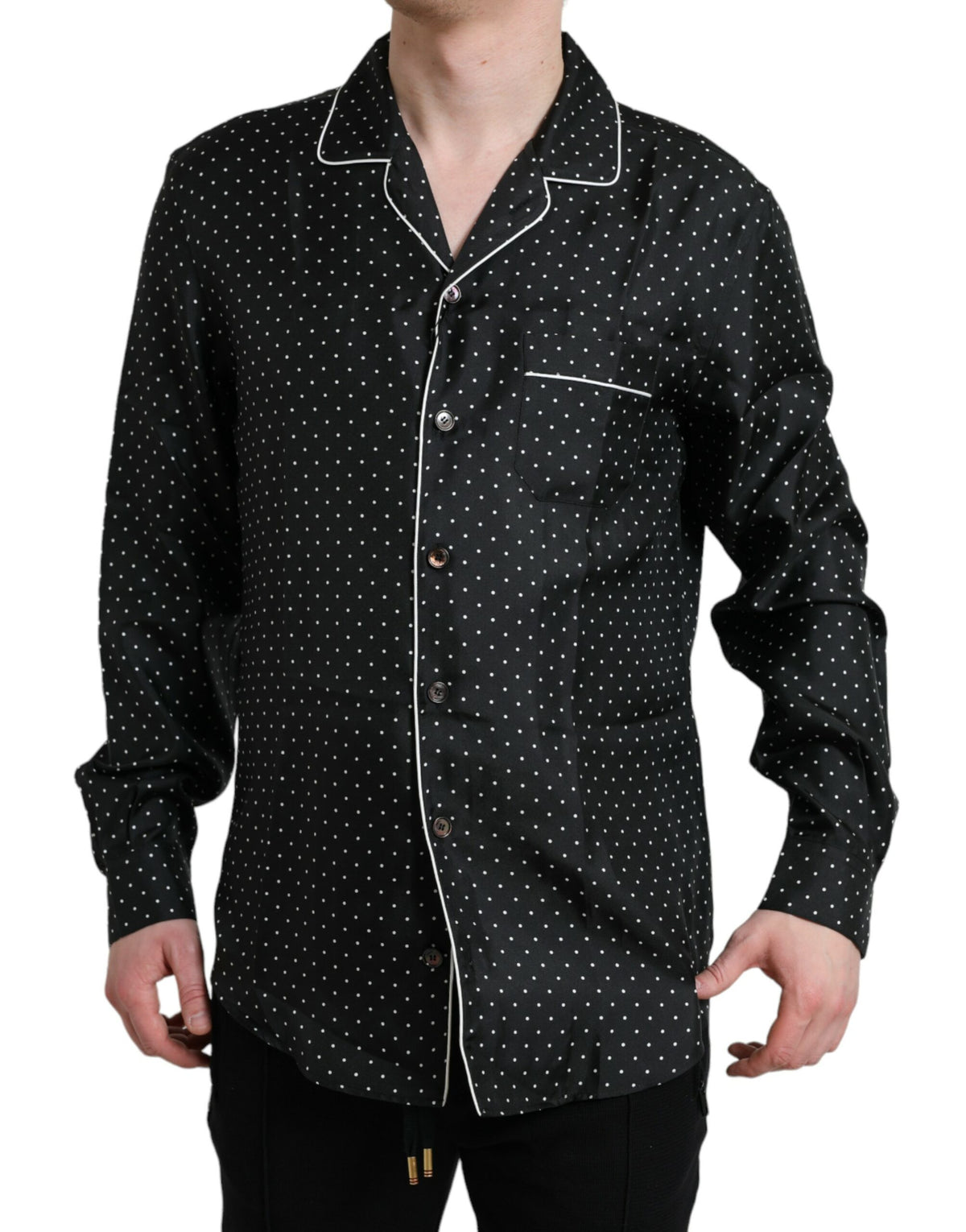 Chemise en soie à manches longues à pois noirs de Dolce &amp; Gabbana