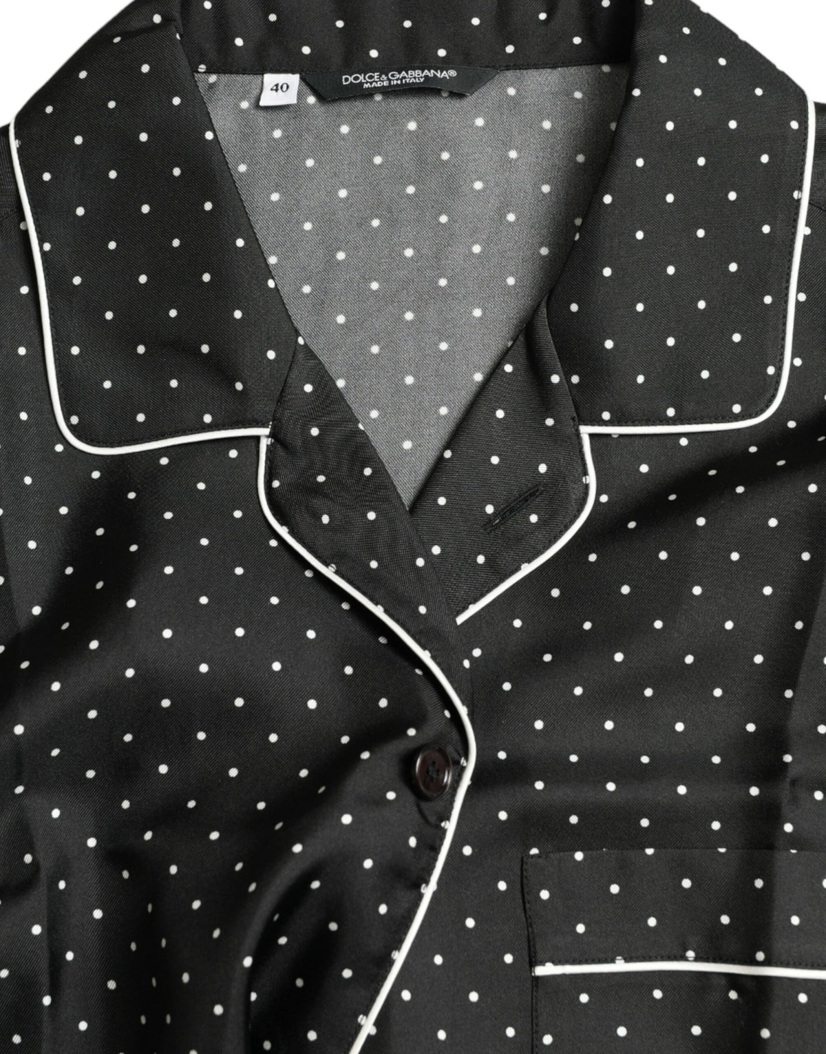 Chemise en soie à manches longues à pois noirs de Dolce &amp; Gabbana