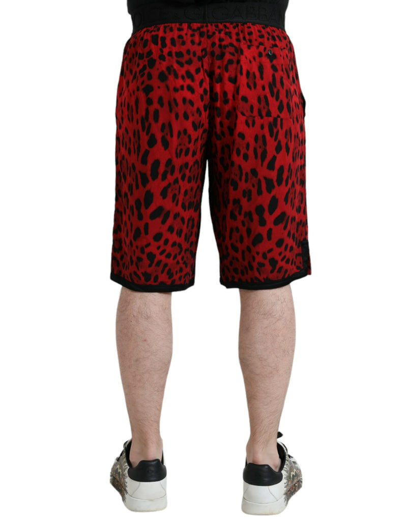 Shorts Bermuda en viscose à imprimé léopard rouge de Dolce &amp; Gabbana