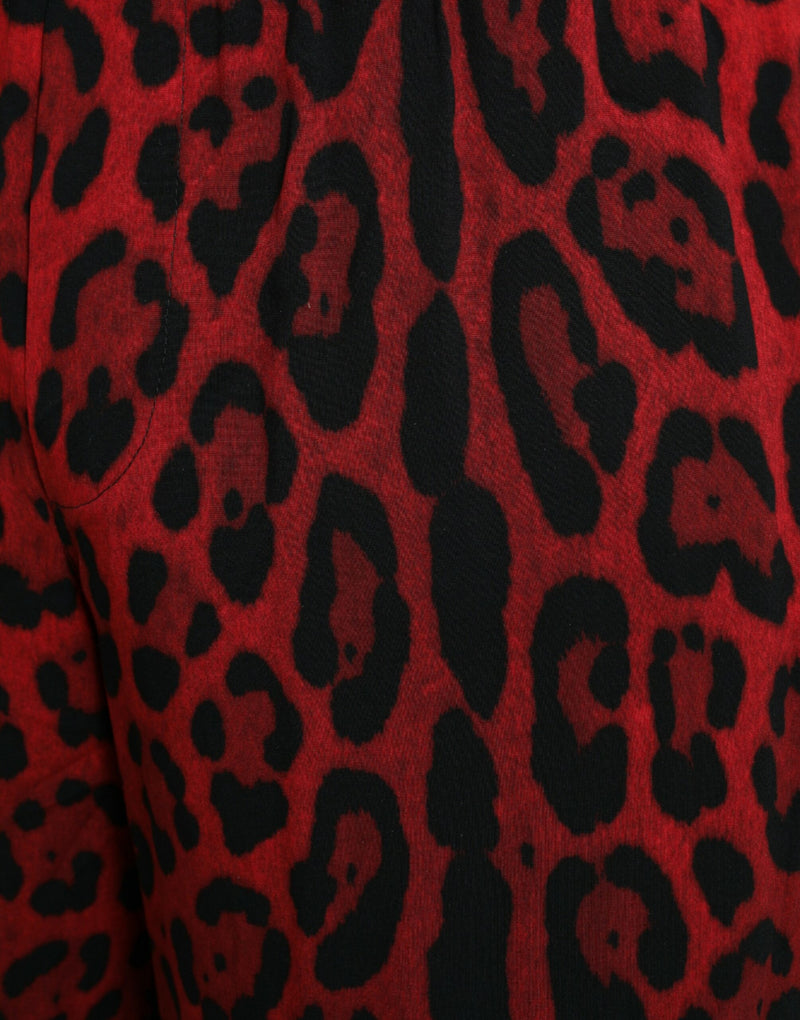 Shorts Bermuda en viscose à imprimé léopard rouge de Dolce &amp; Gabbana
