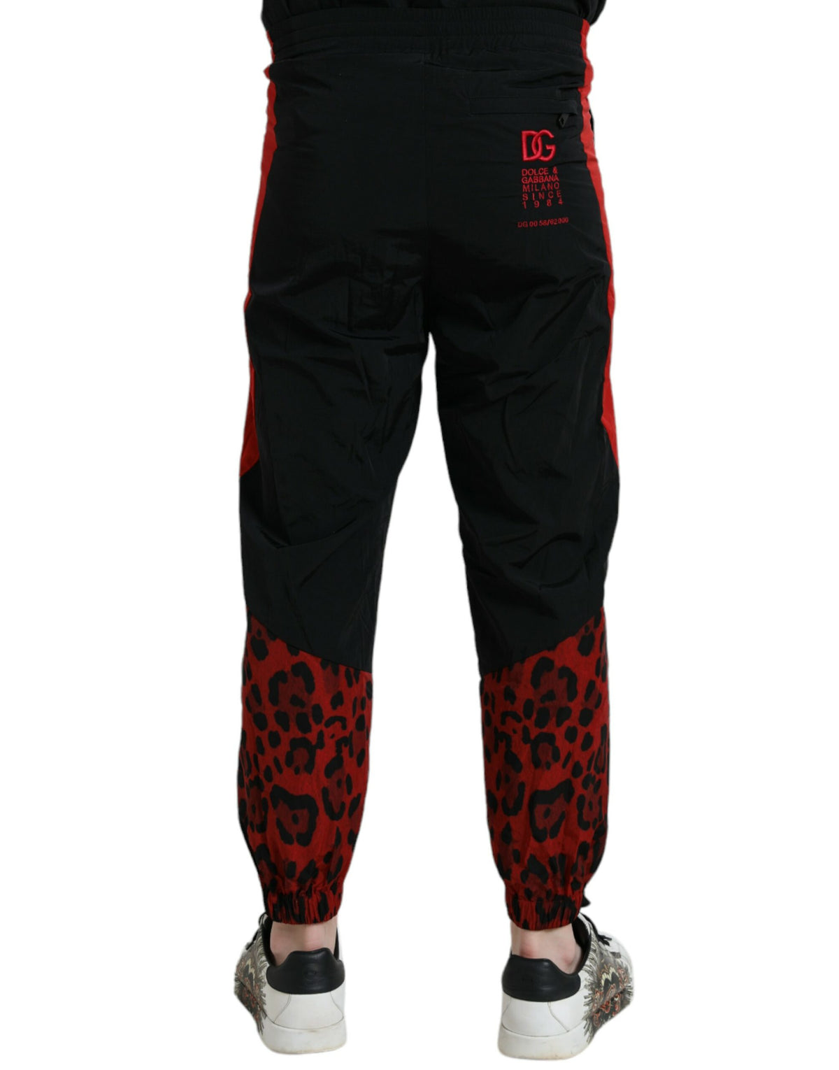 Pantalons de jogging en nylon à imprimé léopard noir et rouge de Dolce &amp; Gabbana