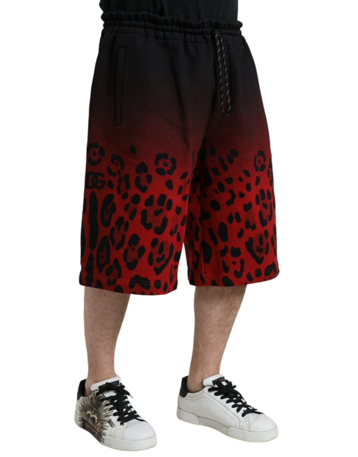 Shorts Bermuda en coton à imprimé léopard rouge de Dolce &amp; Gabbana