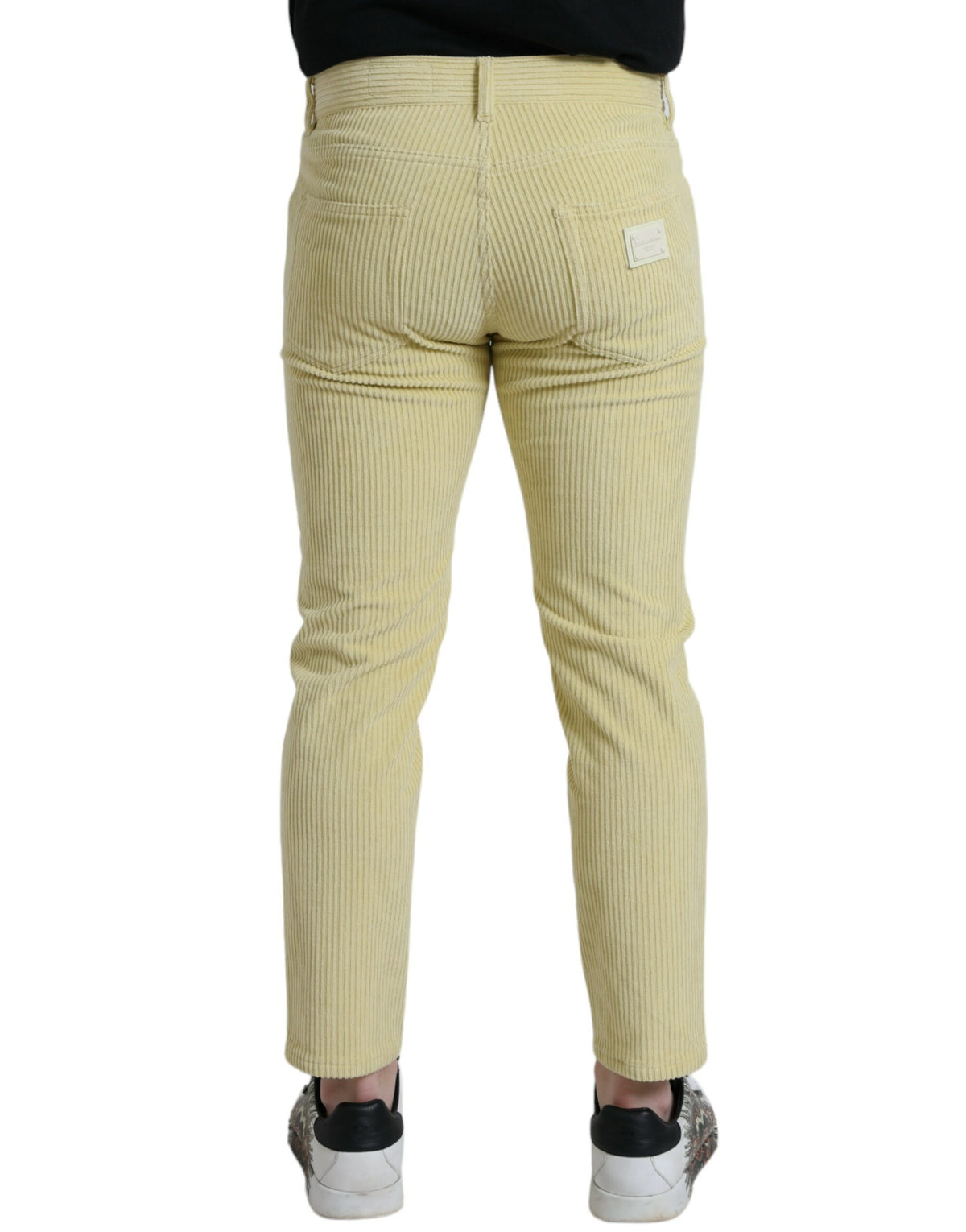Jeans skinny en jean côtelé jaune avec plaque logo Dolce &amp; Gabbana