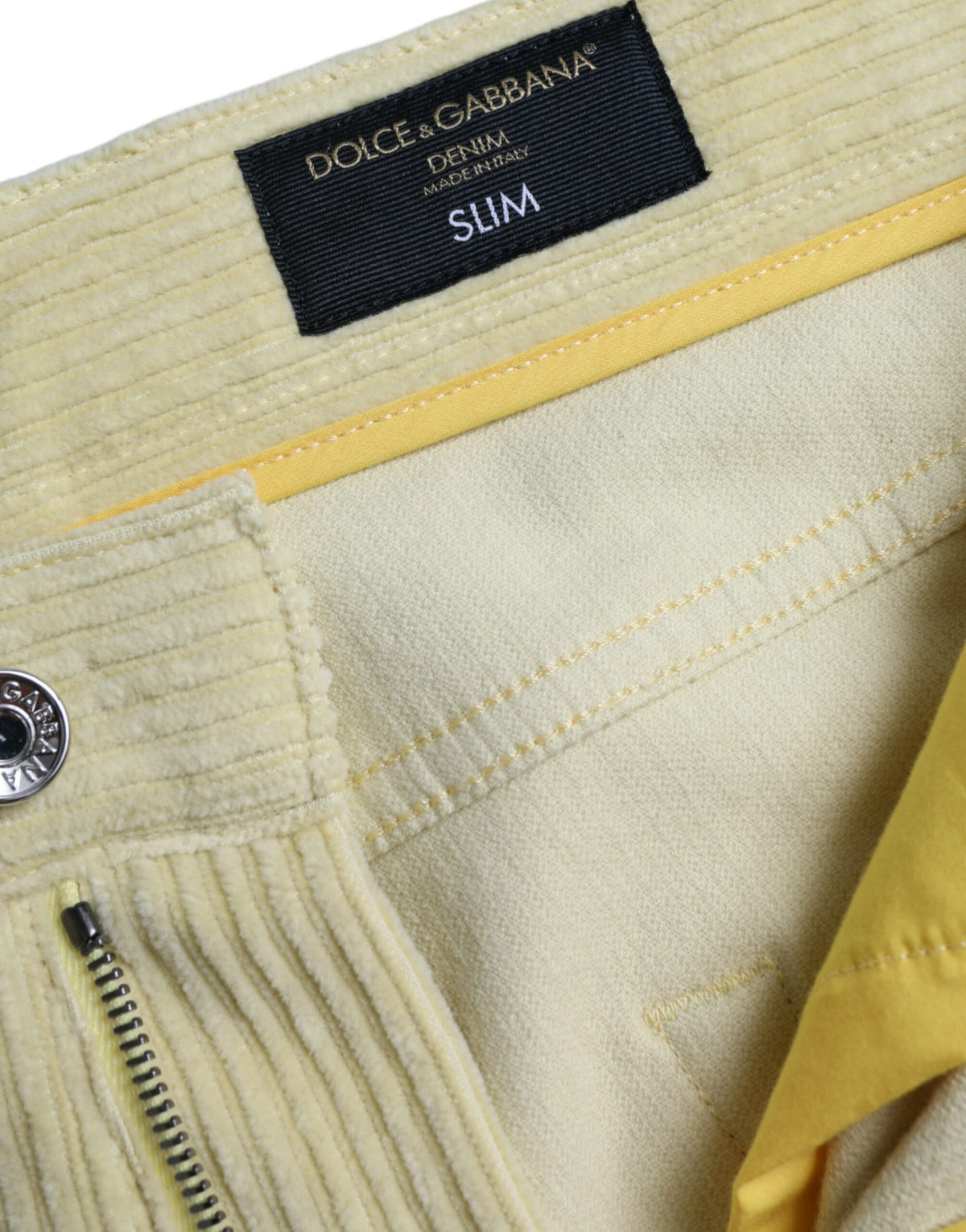 Jeans skinny en jean côtelé jaune avec plaque logo Dolce &amp; Gabbana