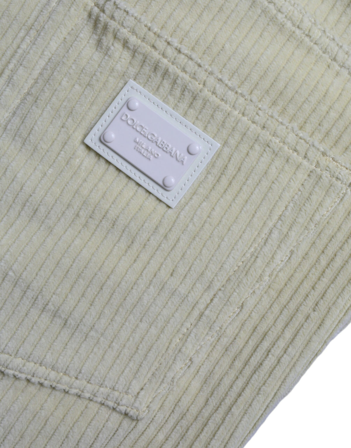 Jeans skinny en jean côtelé jaune avec plaque logo Dolce &amp; Gabbana