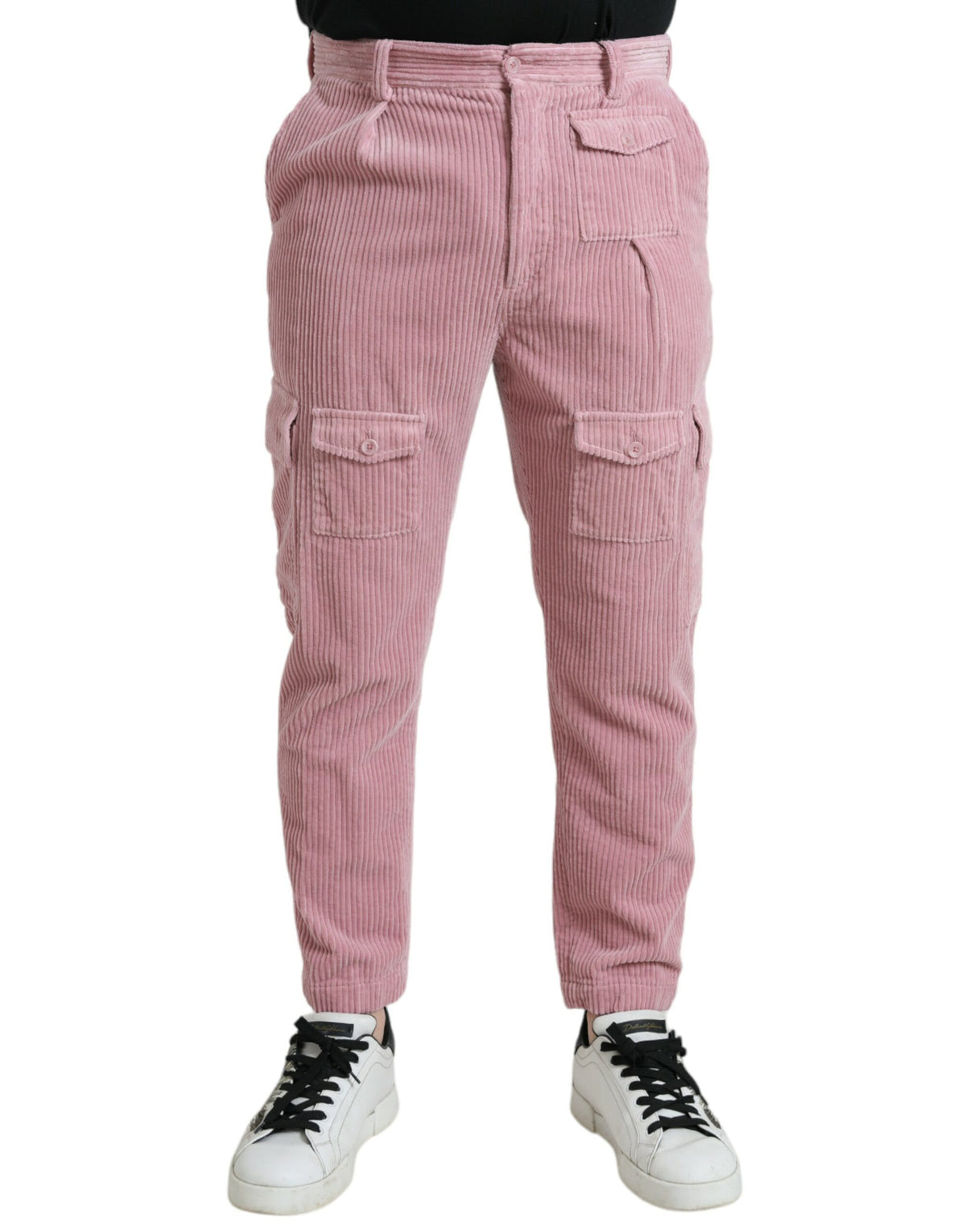 Jeans cargo skinny en coton extensible à carreaux de velours rose de Dolce &amp; Gabbana