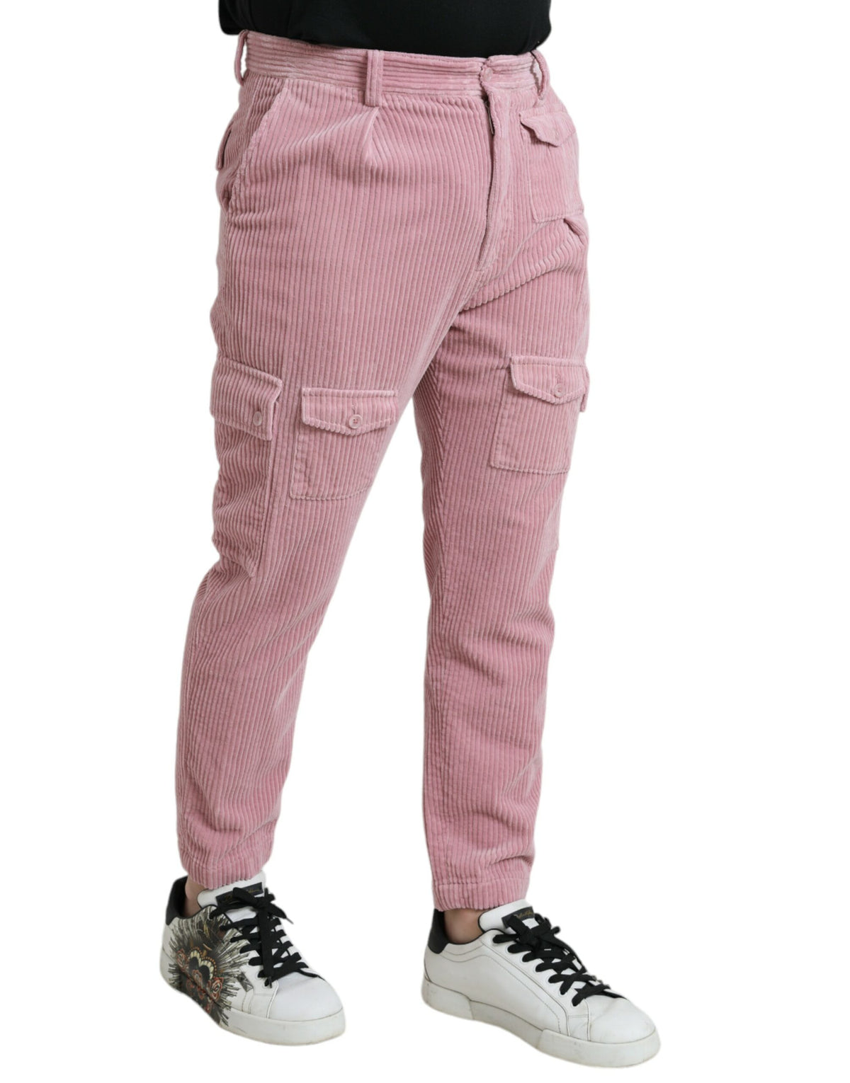 Jeans cargo skinny en coton extensible à carreaux de velours rose de Dolce &amp; Gabbana