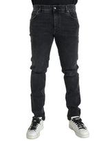 Jeans skinny en coton stretch gris avec logo Dolce &amp; Gabbana