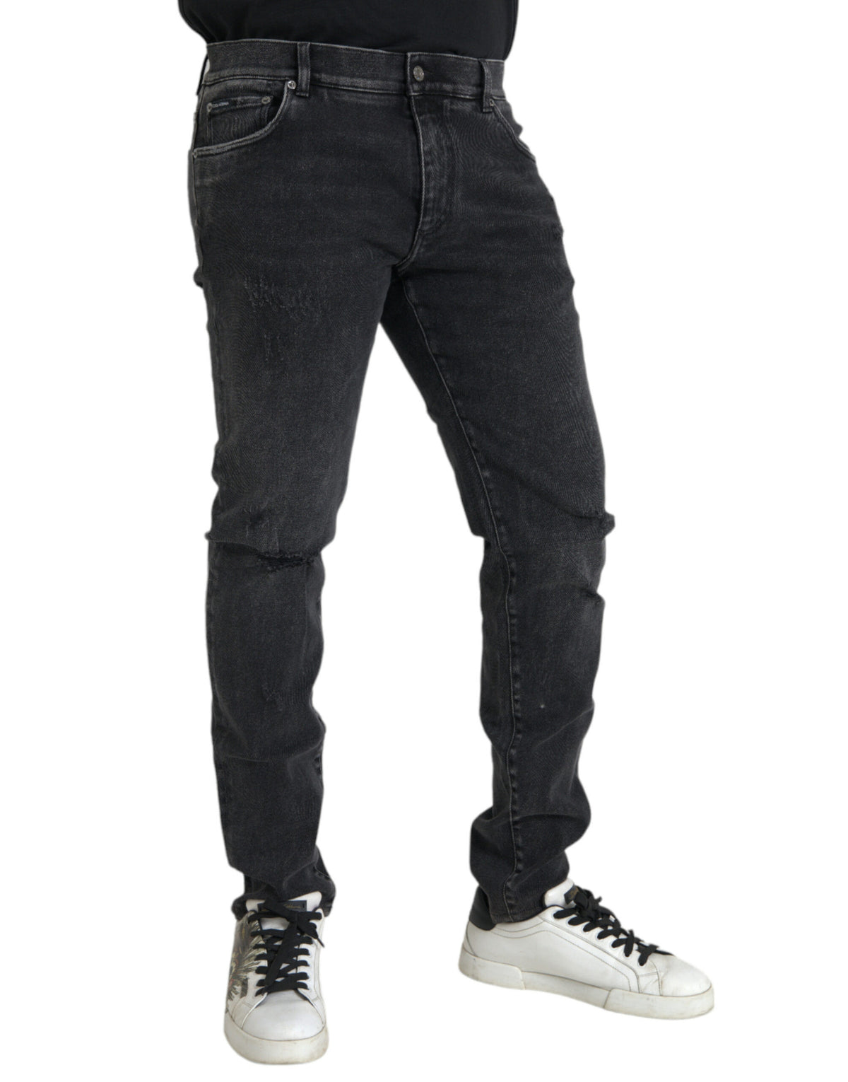 Jeans skinny en coton stretch gris avec logo Dolce &amp; Gabbana