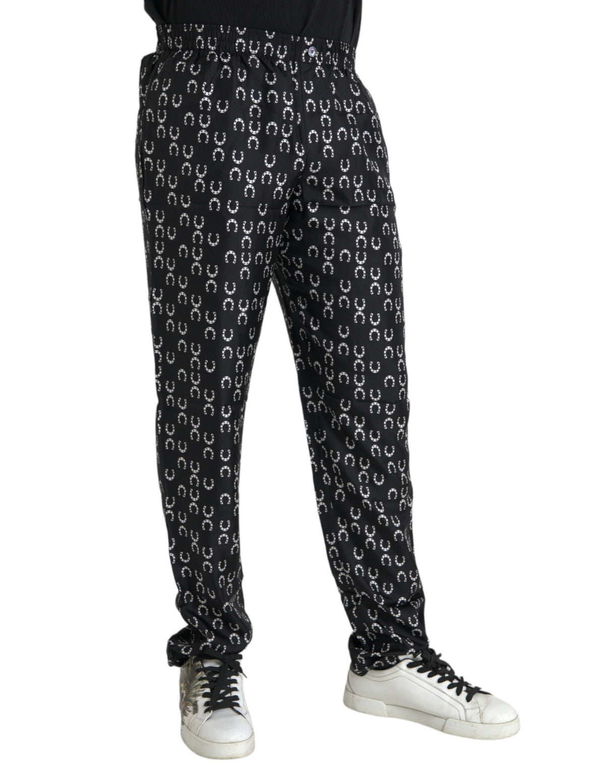 Pantalon en soie noir à imprimé fer à cheval de Dolce &amp; Gabbana