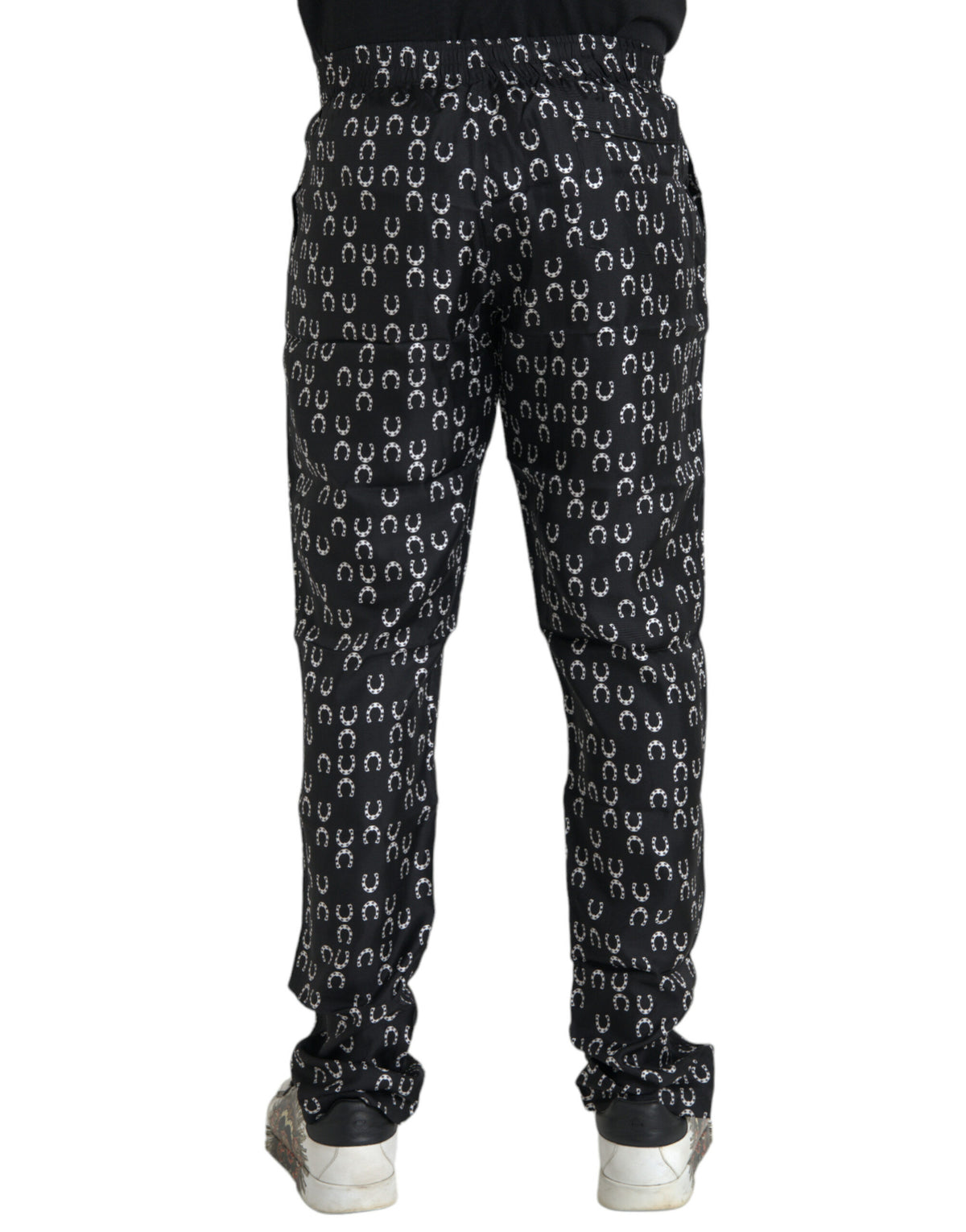 Pantalon en soie noir à imprimé fer à cheval de Dolce &amp; Gabbana