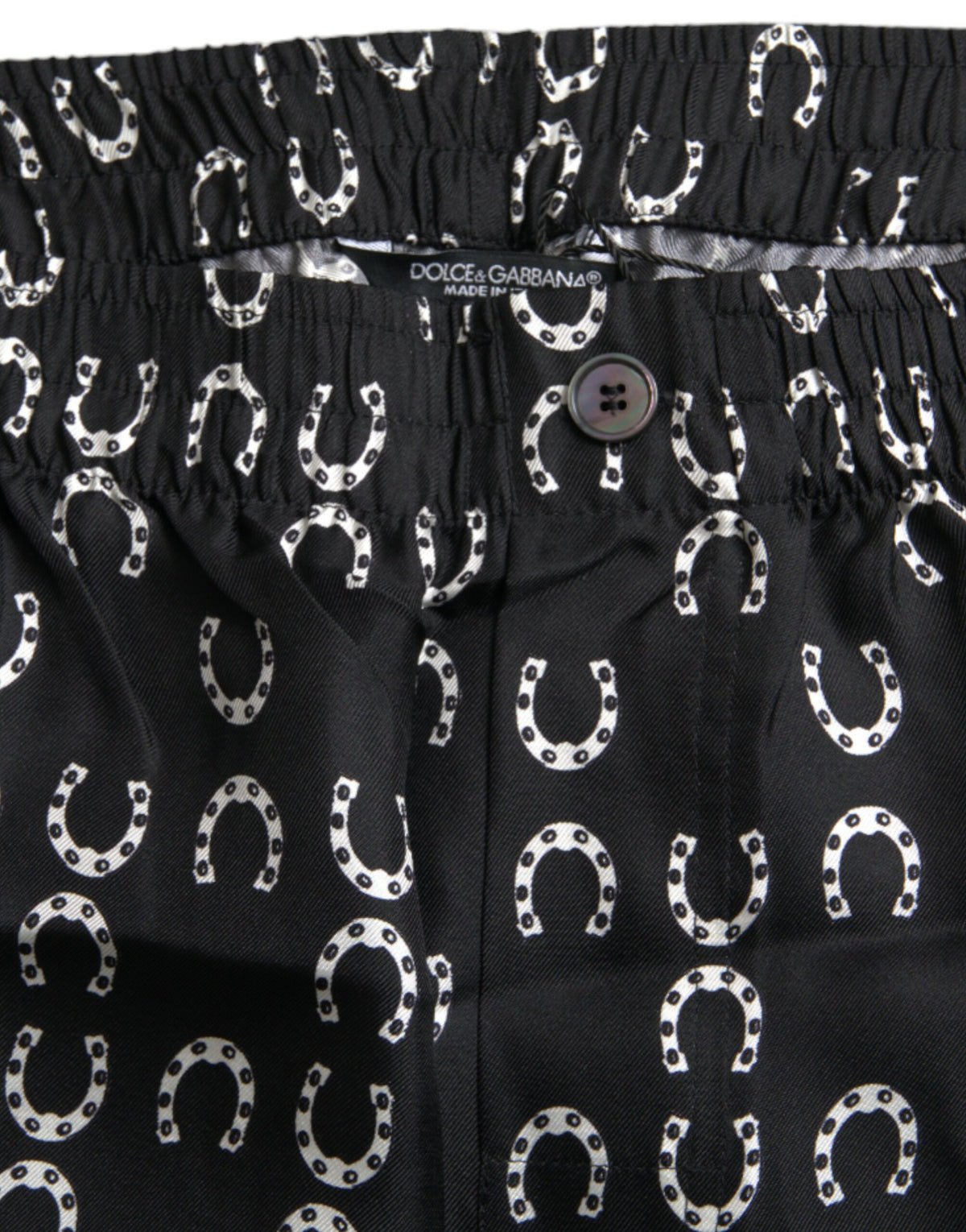 Pantalon en soie noir à imprimé fer à cheval de Dolce &amp; Gabbana