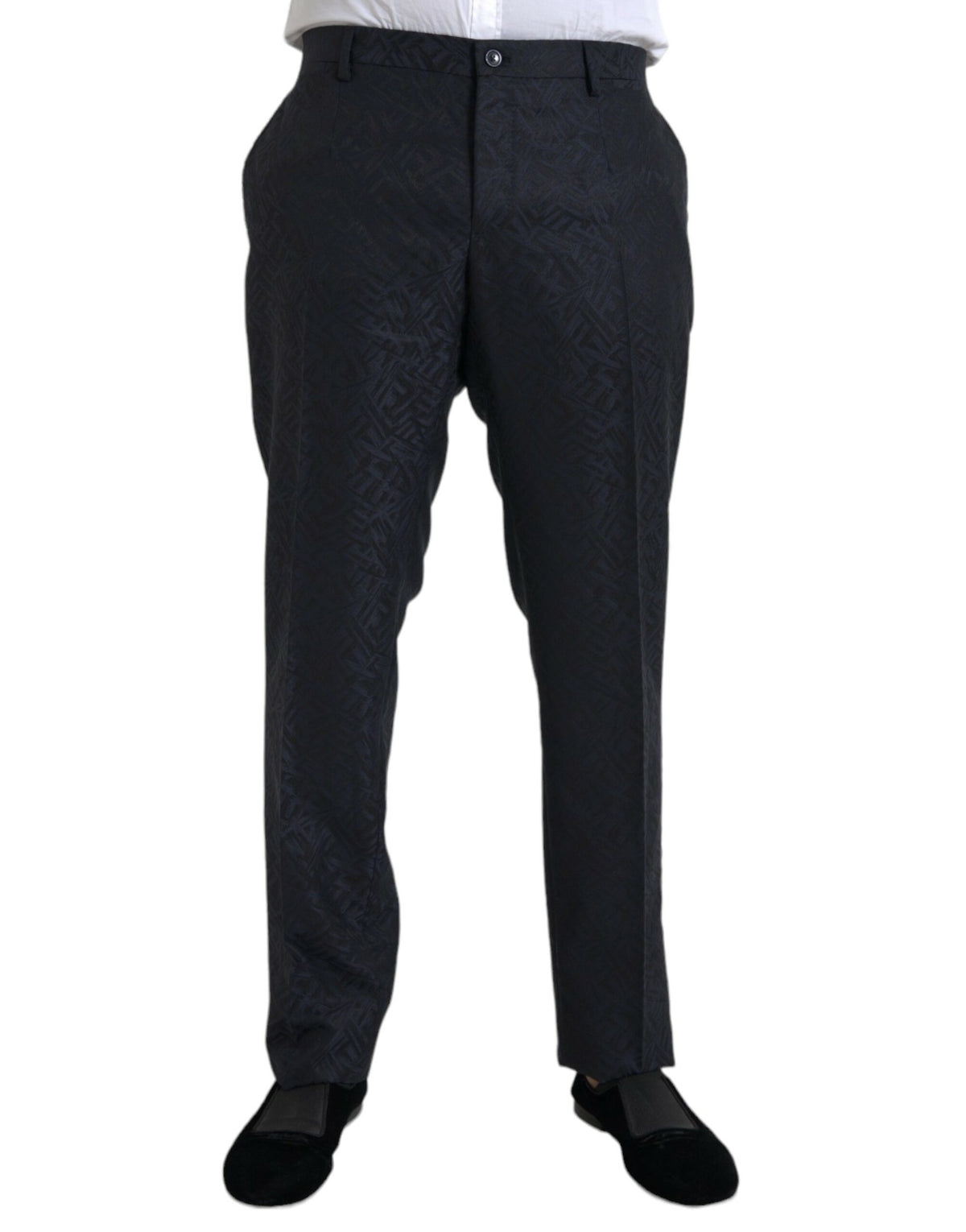 Pantalon tailleur slim en laine brocart bleu Dolce &amp; Gabbana pour homme