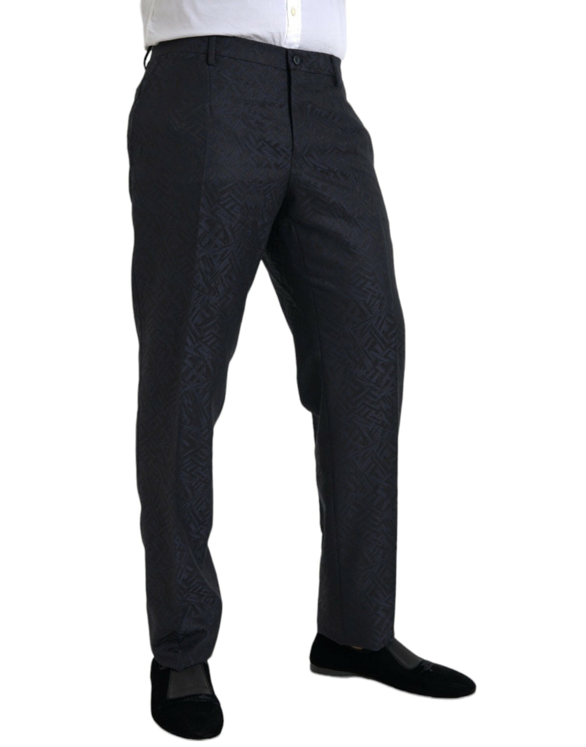 Pantalon tailleur slim en laine brocart bleu Dolce &amp; Gabbana pour homme
