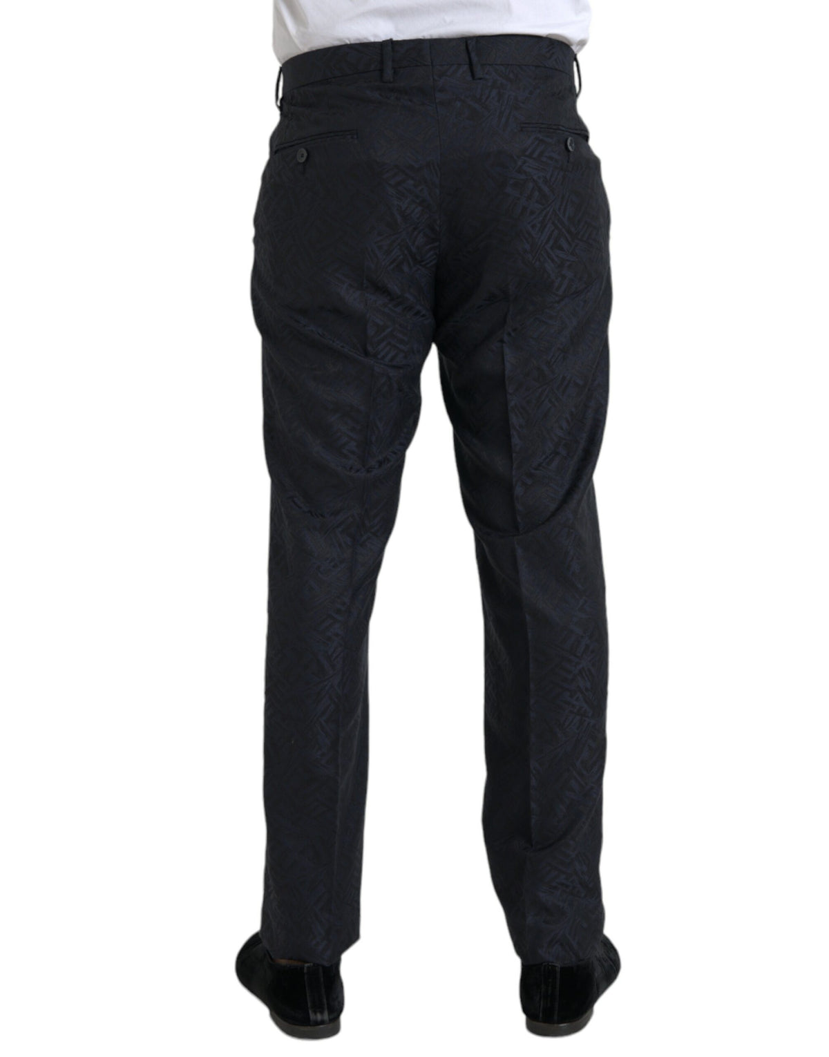 Pantalon tailleur slim en laine brocart bleu Dolce &amp; Gabbana pour homme