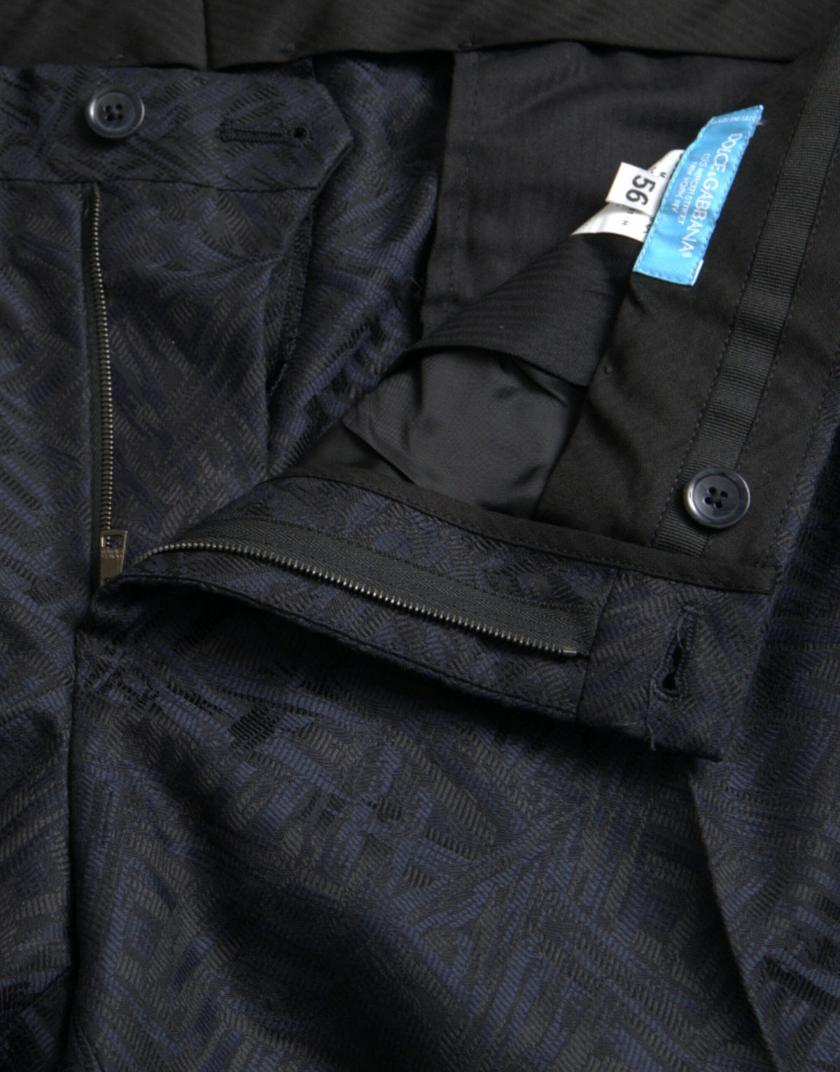 Pantalon tailleur slim en laine brocart bleu Dolce &amp; Gabbana pour homme
