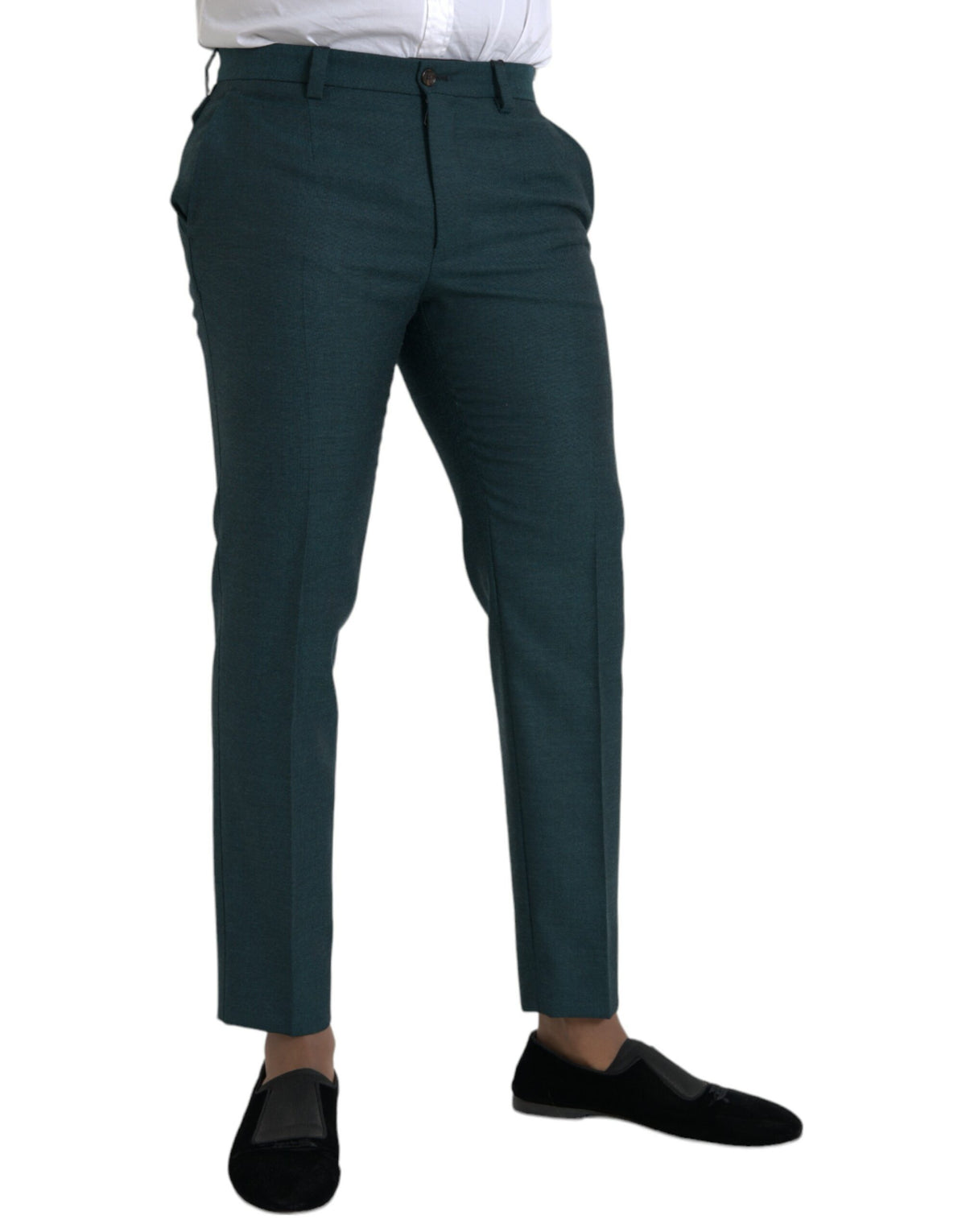 Pantalon tailleur slim et ajusté en laine verte Dolce &amp; Gabbana