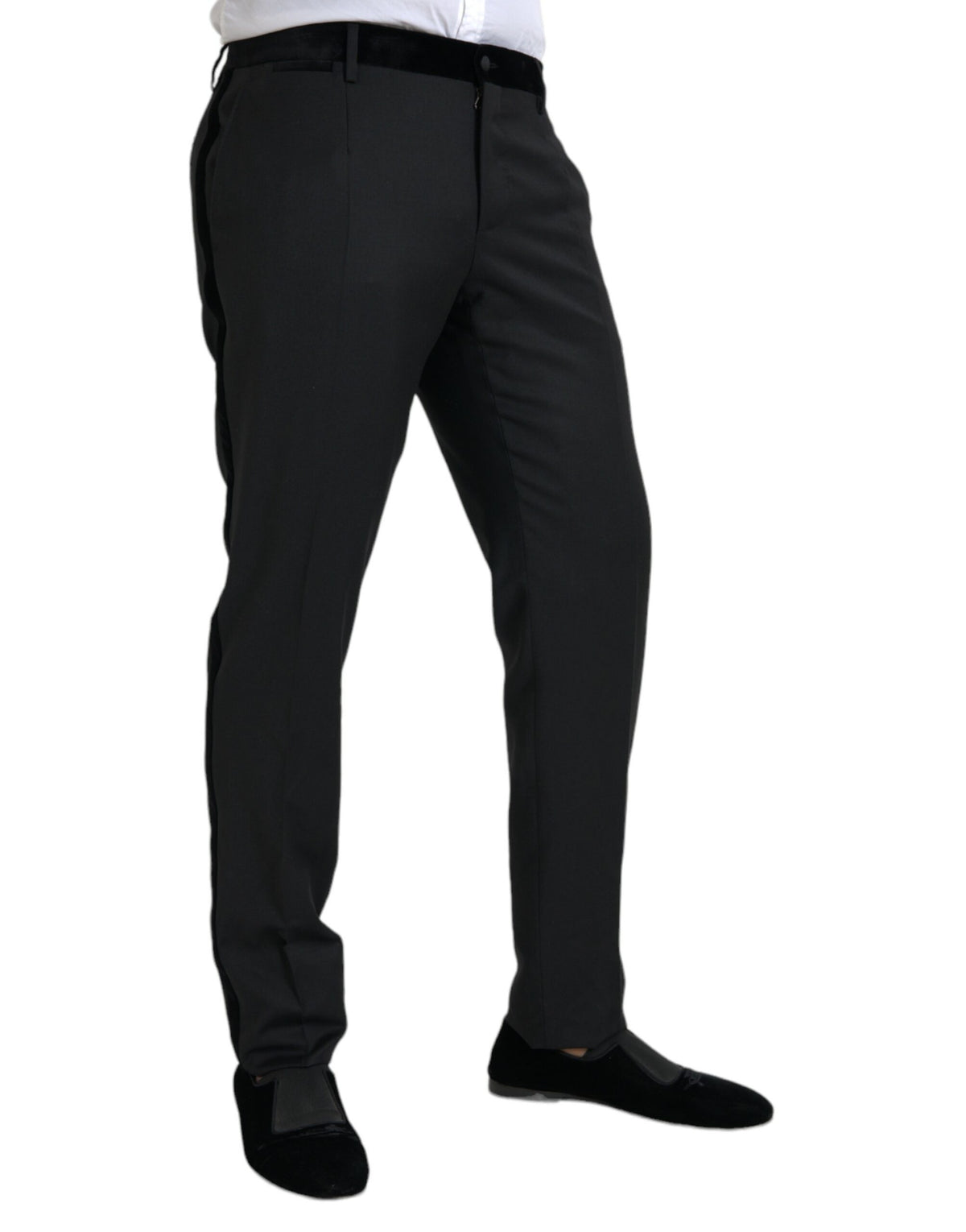 Pantalon tailleur slim noir en soie pour homme de Dolce &amp; Gabbana