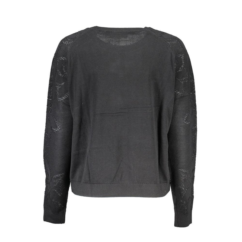 Desigual Black Cotton Sweater - Long Sleeved with Contrast Details