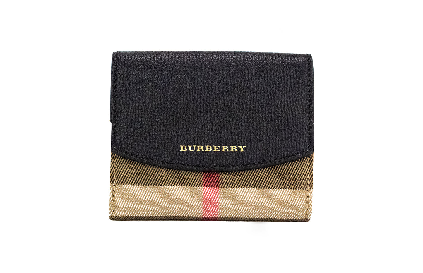Portefeuille à pression Burberry Luna en cuir grainé noir et toile House Check