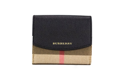 Portefeuille à pression Burberry Luna en cuir grainé noir et toile House Check