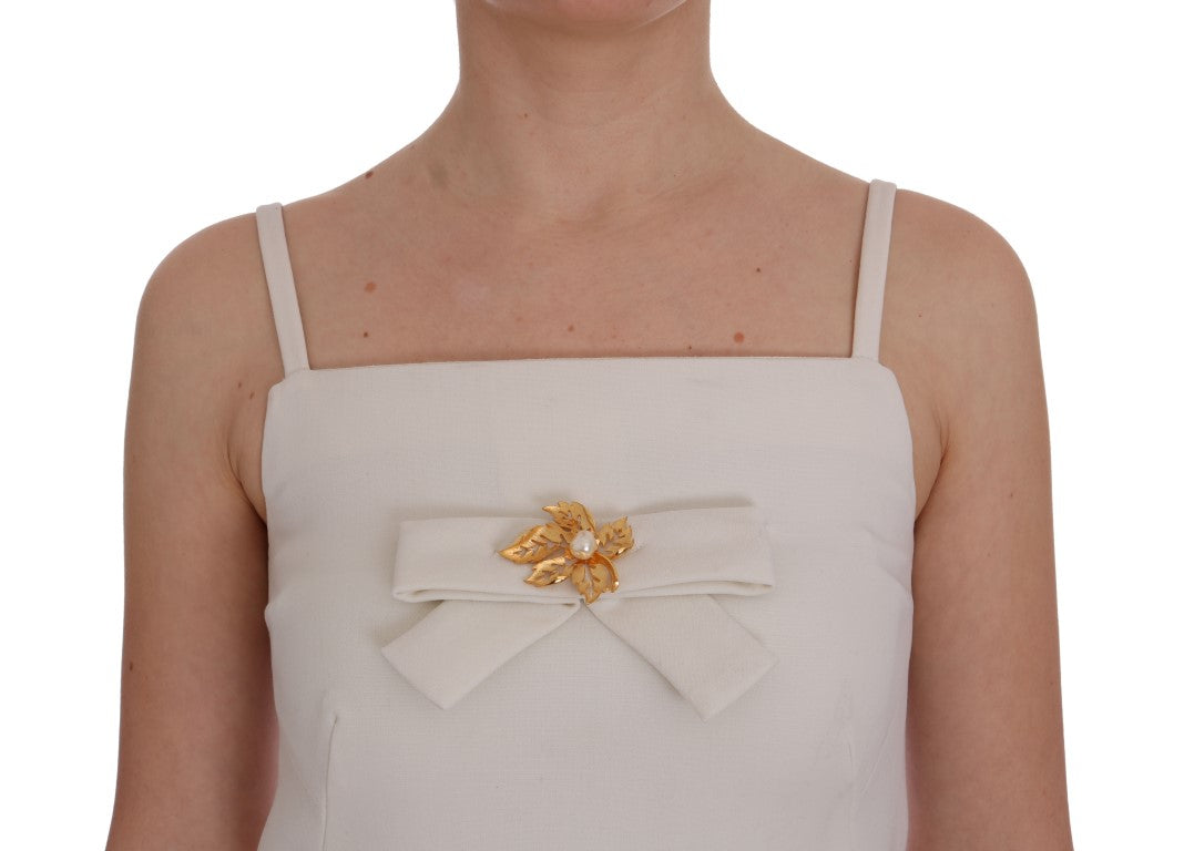 Robe chemise en laine stretch blanche avec broche de Dolce & Gabbana