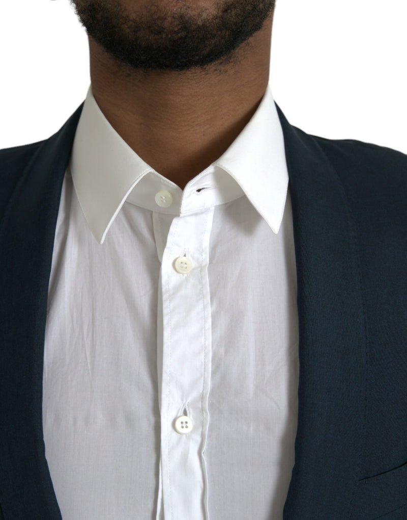 Blauwe, gouden, enkelbrede, reversbare blazer van Dolce &amp; Gabbana