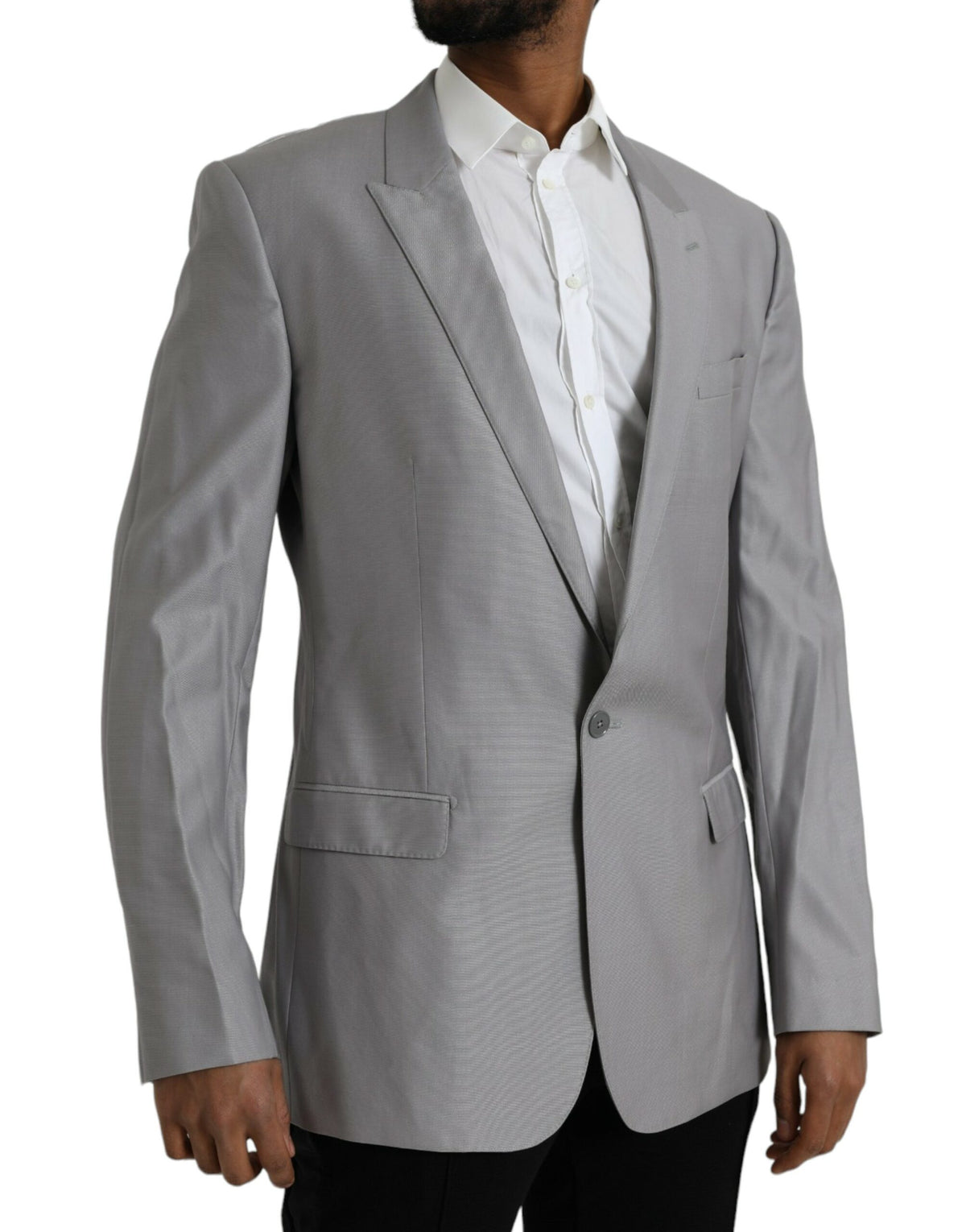 Dolce &amp; Gabbana, veste-blazer grise en laine à revers, à simple boutonnage.