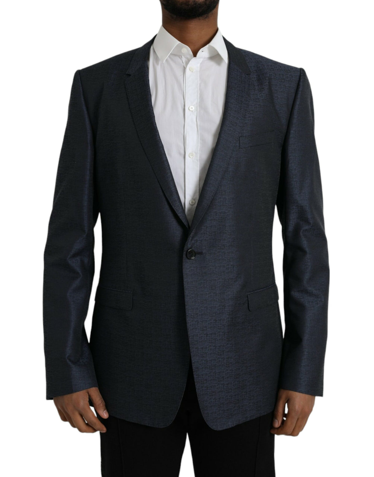 Dolce &amp; Gabbana, veste-blazer bleu en laine, boutonnage simple, dorée.