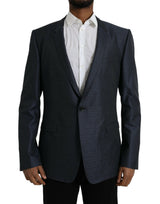 Dolce &amp; Gabbana, veste-blazer bleu en laine, boutonnage simple, dorée.