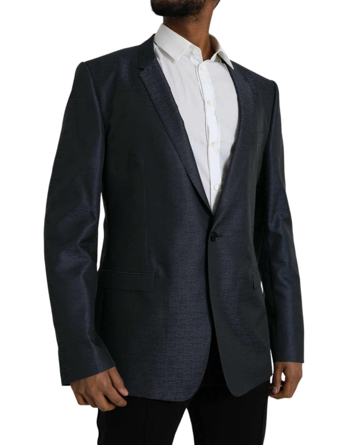 Dolce &amp; Gabbana, veste-blazer bleu en laine, boutonnage simple, dorée.