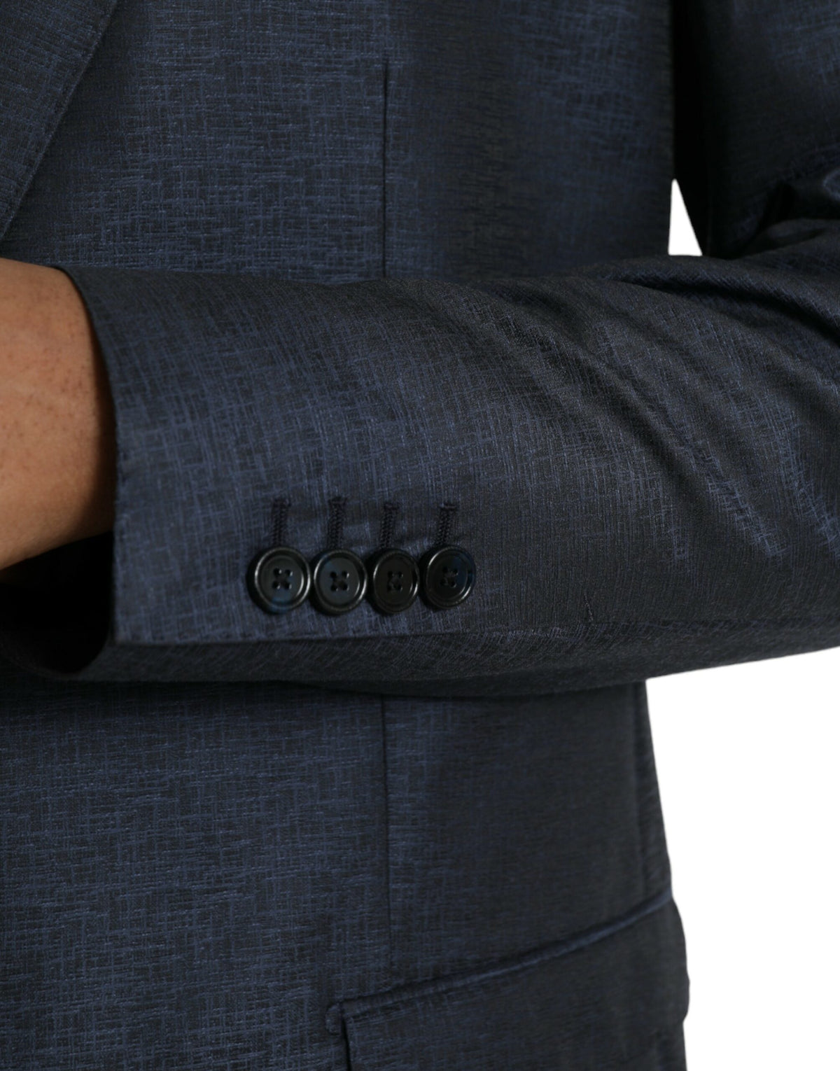 Dolce &amp; Gabbana, veste-blazer bleu en laine, boutonnage simple, dorée.