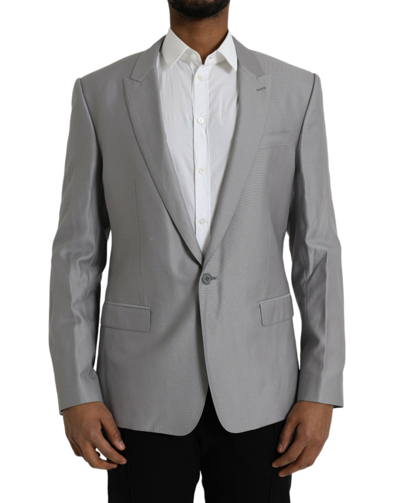 Dolce &amp; Gabbana grijze wollen, enkelbrede, reversjas (blazer)