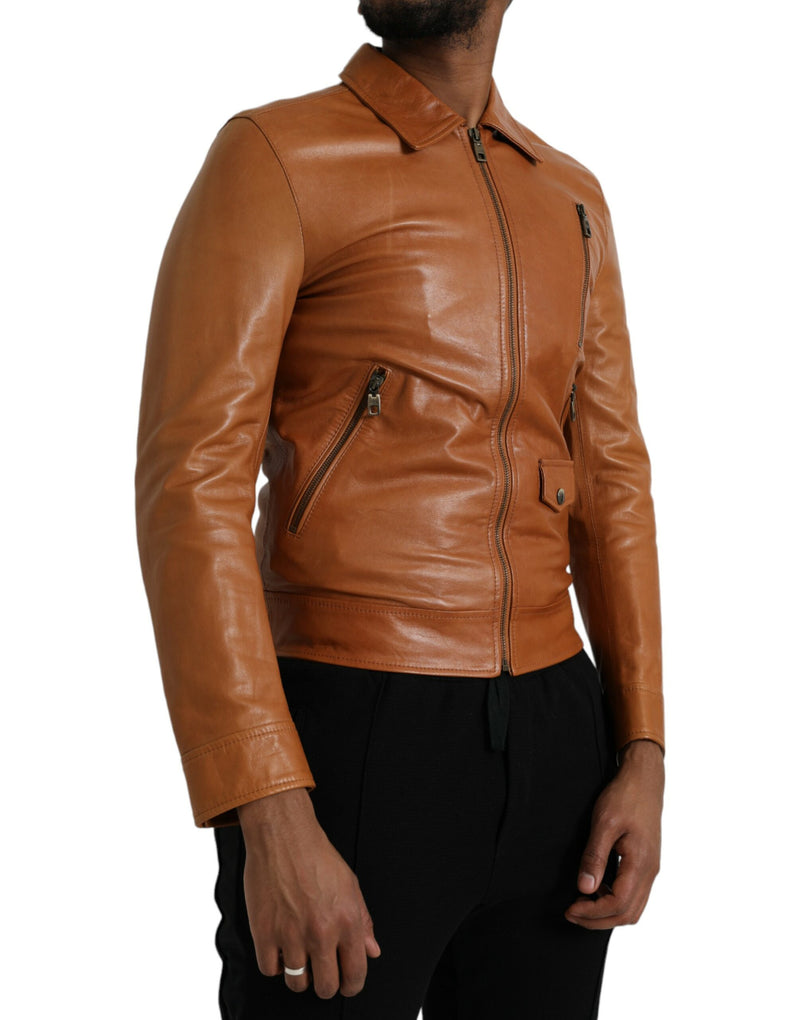 Dolce & Gabbana bruine leren blousonjas met ritssluiting (van lammsleer)