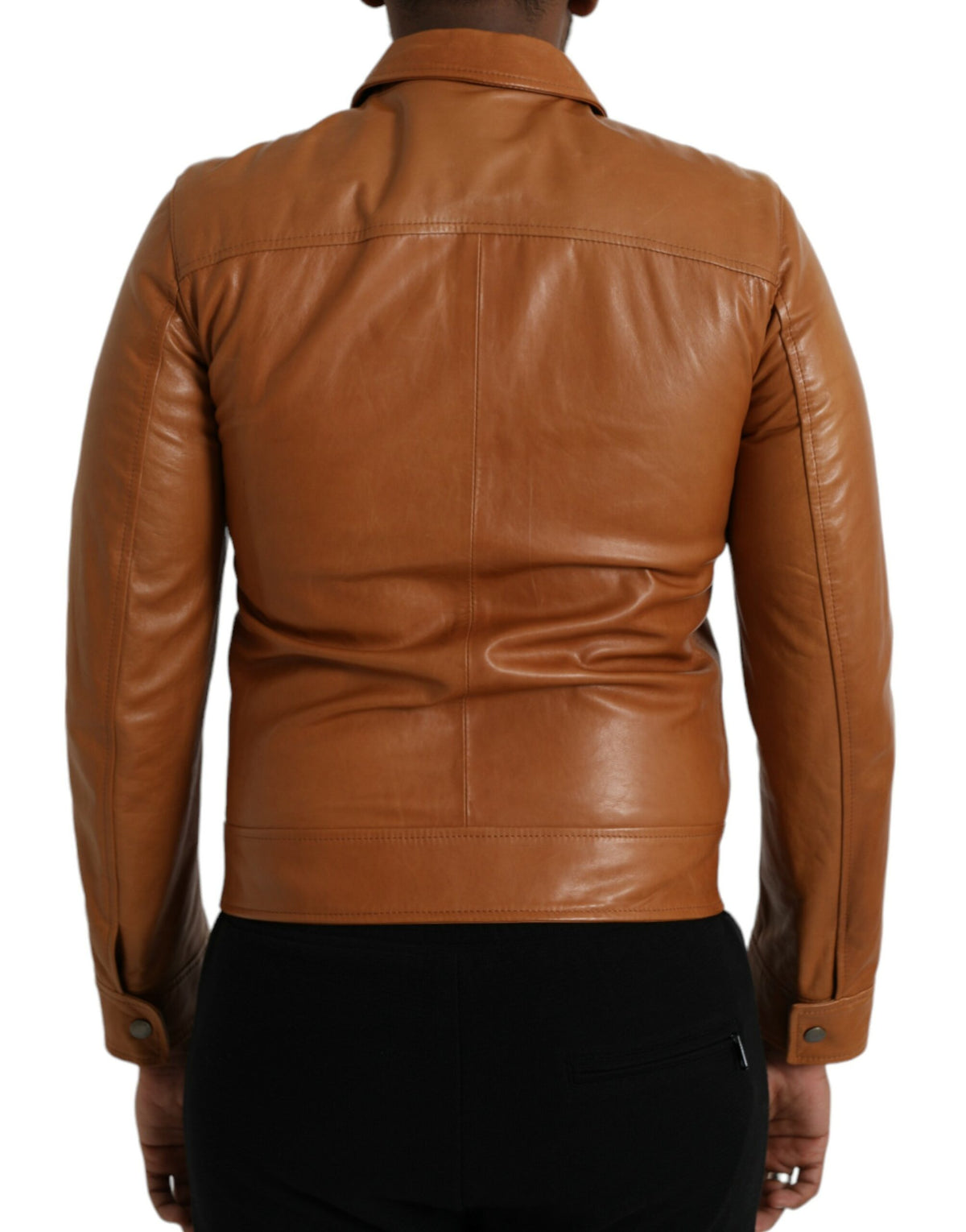 Blouson en cuir d'agneau marron à fermeture éclair intégrale de Dolce & Gabbana