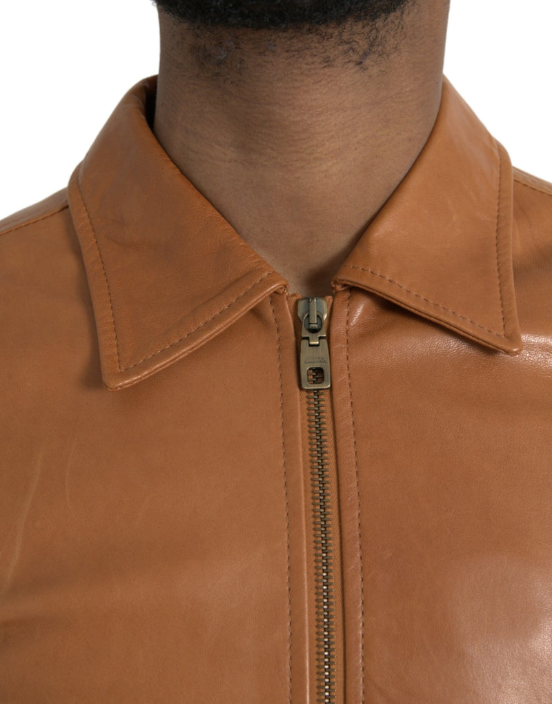 Dolce & Gabbana bruine leren blousonjas met ritssluiting (van lammsleer)