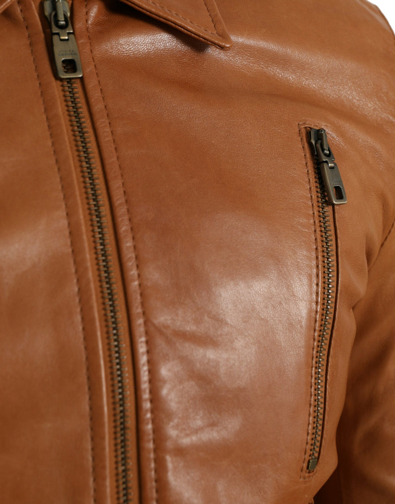 Dolce & Gabbana bruine leren blousonjas met ritssluiting (van lammsleer)
