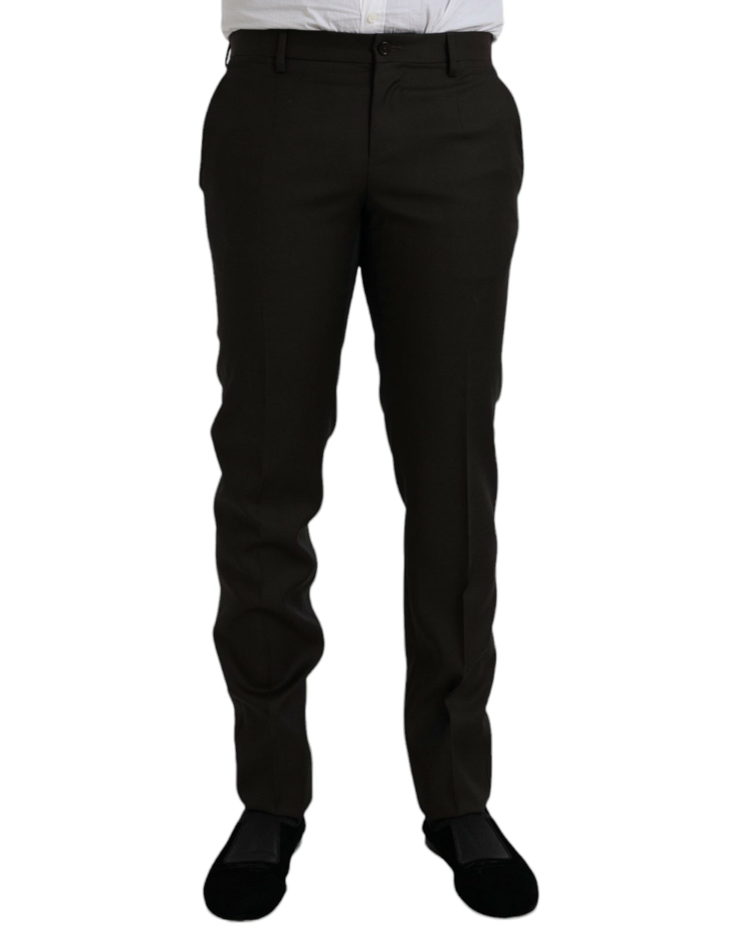 Pantalon tailleur slim en laine marron foncé de Dolce &amp; Gabbana