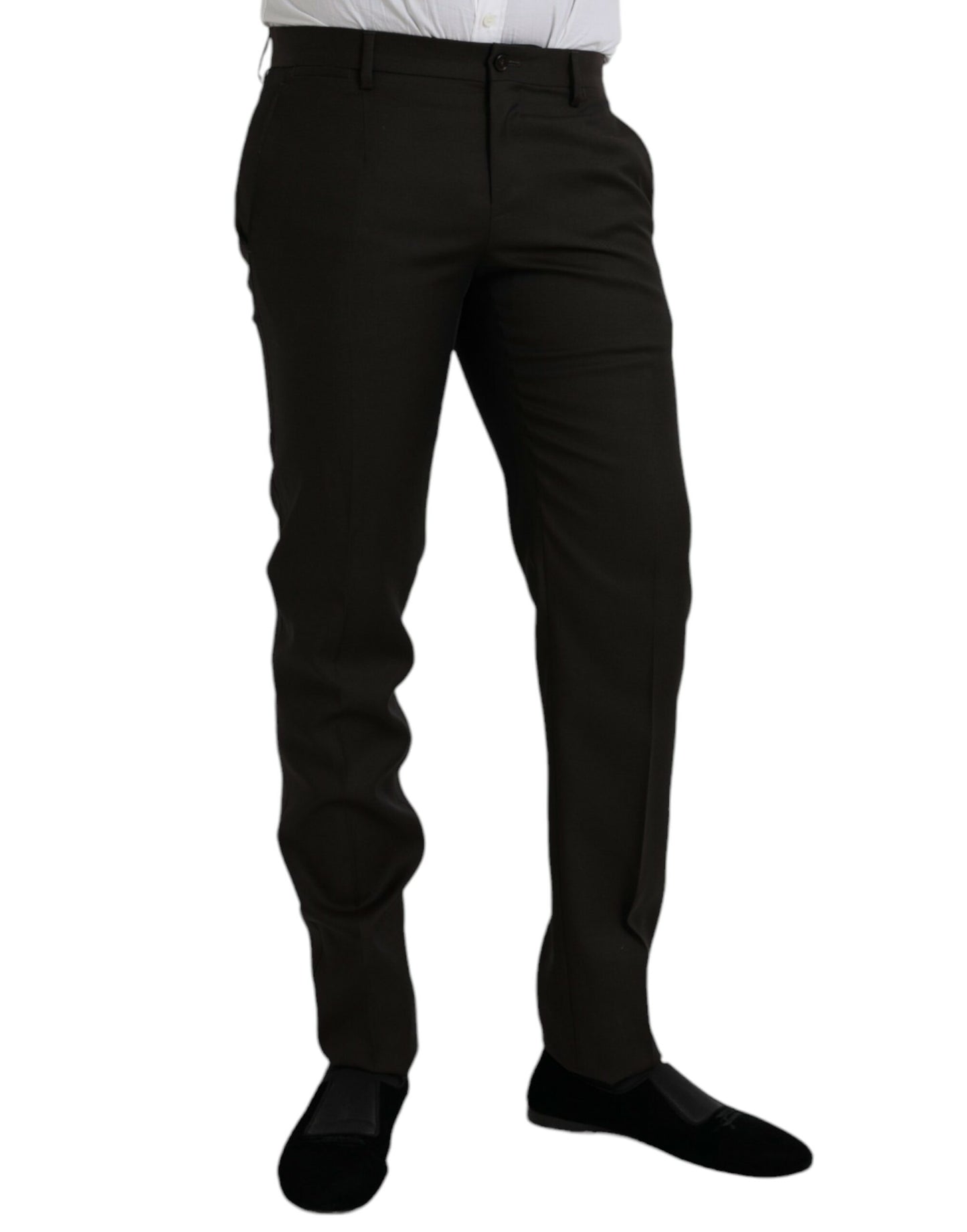 Pantalon tailleur slim en laine marron foncé de Dolce &amp; Gabbana