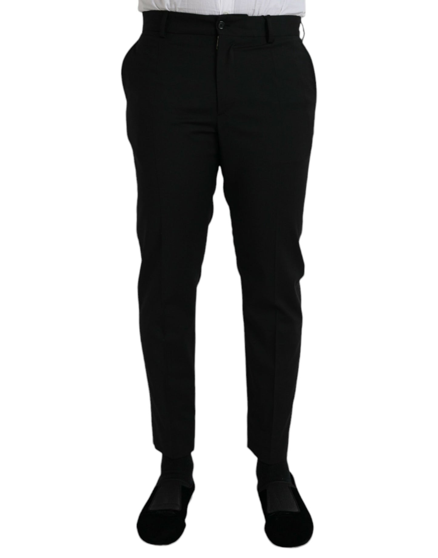 Dolce &amp; Gabbana zwarte wollen, slim-fit, formele broek.
