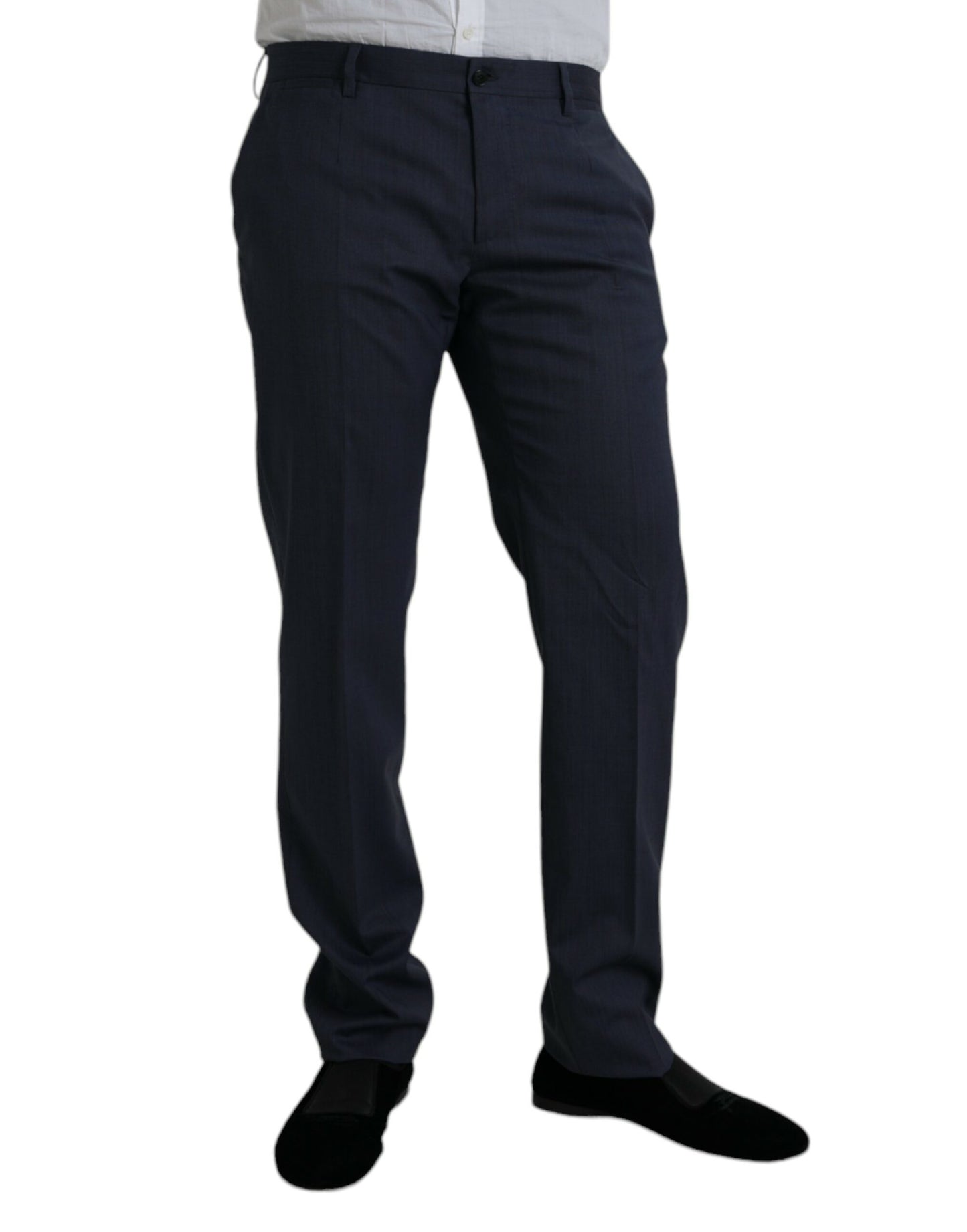 Dolce &amp; Gabbana blauwe wollen, strakvallende, formele pantalon.