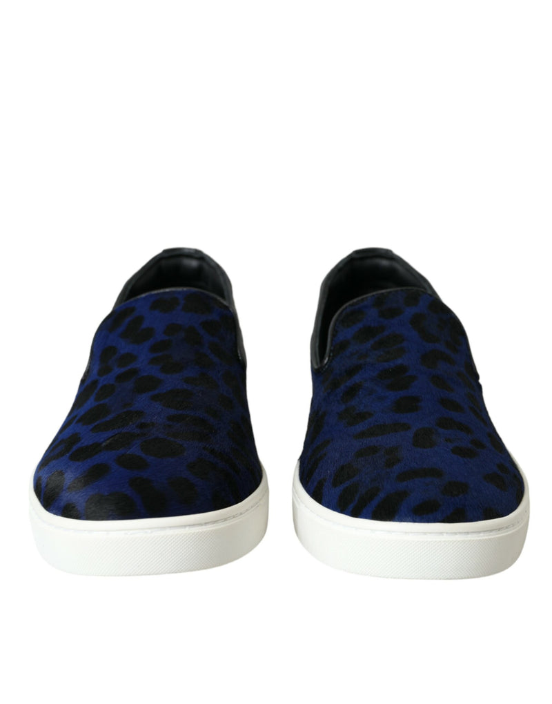 Dolce & Gabbana Sneakers en Cuir de Veau Bleu Léopard
