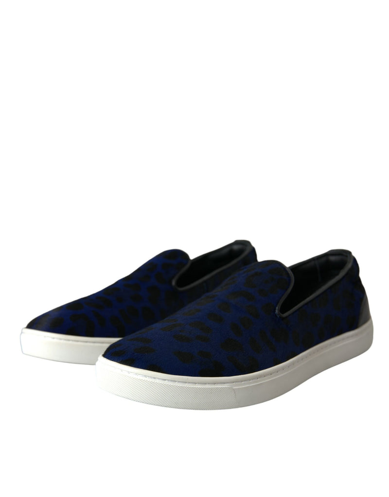 Dolce & Gabbana Sneakers en Cuir de Veau Bleu Léopard