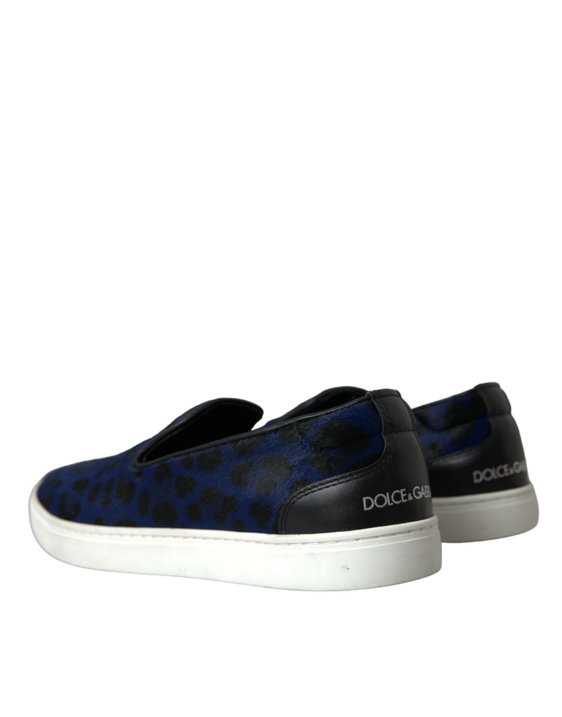 Dolce & Gabbana Sneakers en Cuir de Veau Bleu Léopard