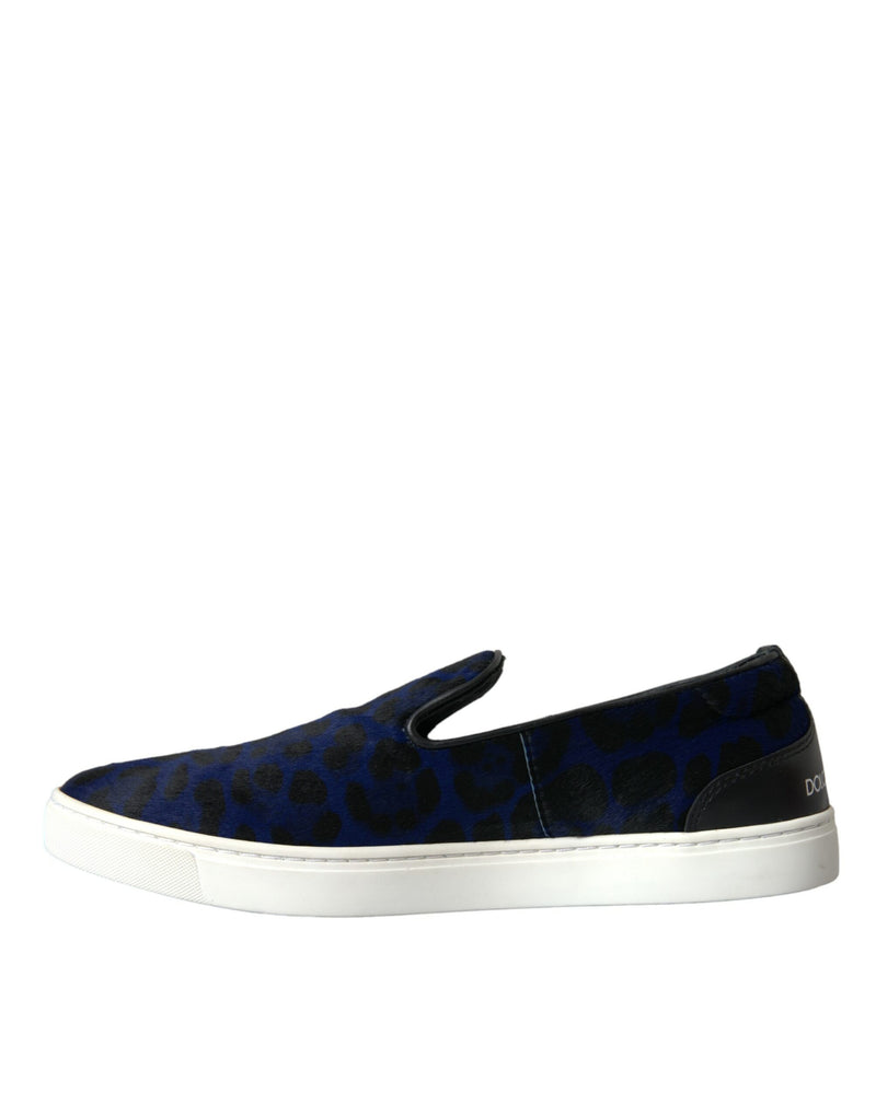 Dolce & Gabbana Sneakers en Cuir de Veau Bleu Léopard