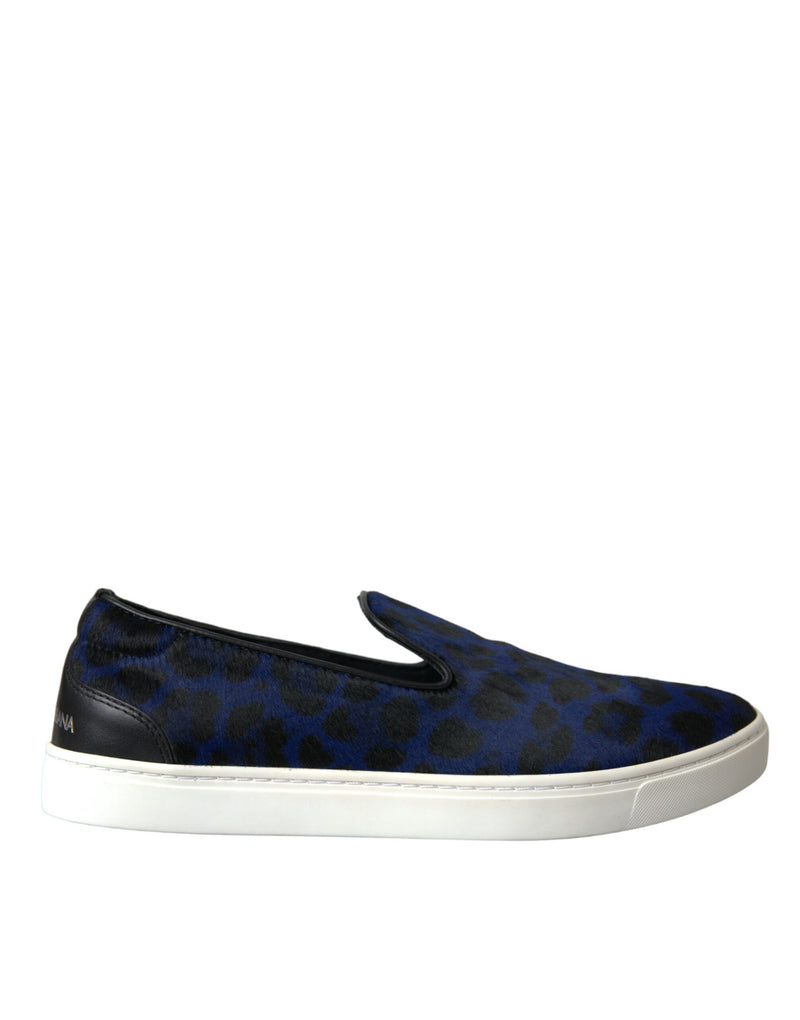Dolce & Gabbana Sneakers en Cuir de Veau Bleu Léopard